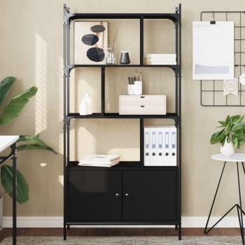 Librería estantería con puertas de madera negra 76,5x30x154,5 cm en madera multicapa