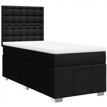 Cama box spring con colchón de muelles en tela negra 100x200 cm