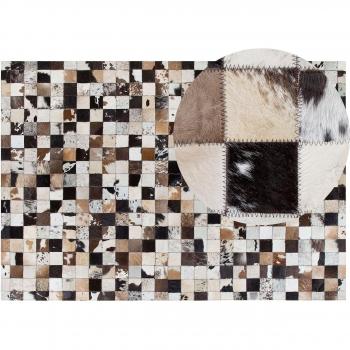 Alfombra de Piel de Vaca Moderno Patchwork Marrón Beige 160 x 230 cm Artesanal