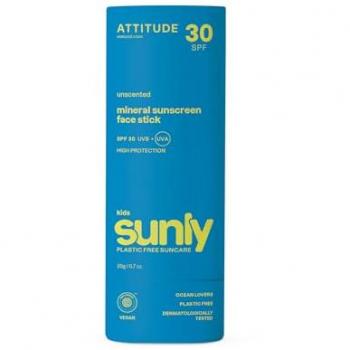Attitude Kids Sunly Sunscreen Face Stick SPF30 - Fragrance Free, Mineral sun cream in a stick for children, 20 g, EWG Verified, Plastic-Free, Broad Spectrum UVA/UVB Protection with Zinc Oxide, Dermatologically