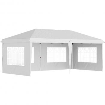 Outsunny Carpa Plegable 6x3 m con 4 Laterales Desmontables Cenador de Jardín con 4 Ventanas Visibles y Bolsa de Transporte - Blanco