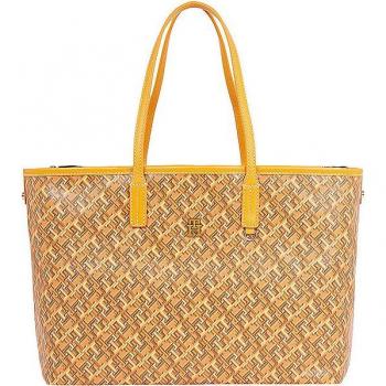 Bolso Shopper de Cuero Tommy Hilfiger TH Monoplay Naranja con Funda para Portátil Extraíble 36 cm