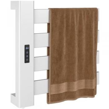 Toallero Eléctrico de Pared HOMCOM 130W Aleación de Aluminio Blanco con Control WiFi, Pantalla Táctil, Temporizador, 4 Barras y Temperatura Ajustable IPX4