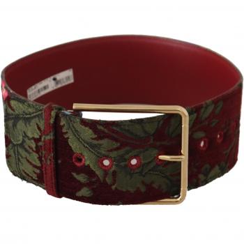 Dolce & Gabbana Red Embroidered Leather Gold Logo Metal Buckle Belt - 70 cm / 28 Inches