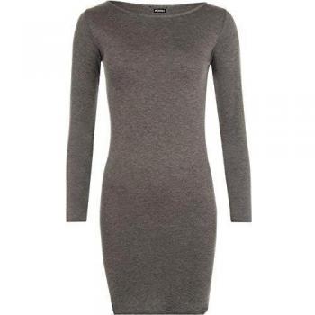 WearAll - Mujeres Manga Larga De BodyCon del Mini Vestido Top - Gris Oscuro - 40-42