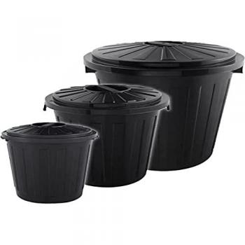 Keeeper Set de 3 Cubos de Basura/Papelera Polivalente Mats, Plástico Resistente, Tapa Cerrable, Capacidades de 7/23/50 Litros, Color Grafito
