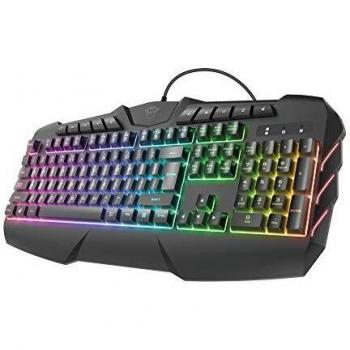 Trust Gaming Teclado Gamer LED RGB Semimecánico GXT 881 ODYSS Iluminación LED Multicolor en 6 Modos de Luz, Disposición QWERTY Español, Función Avanzada Anti-Ghosting, USB, con Cable, PC/Ordenador