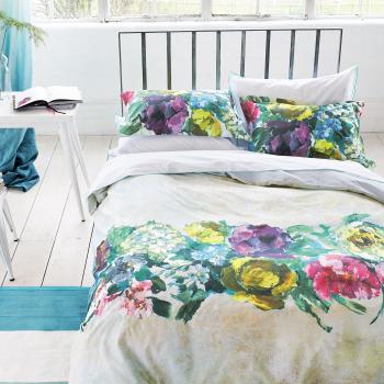 Designers Guild Ghirlanda funda de almohada cuadrada écru, satén de algodón, Gris, 64 x 64 cm