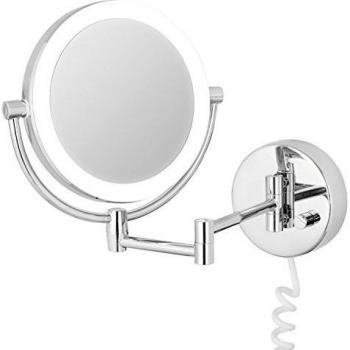 Nicol 4025400 Maike - Espejo Pared iluminado, marco 10/5 aumentos, 360 grados. Con Luz Led y regulador, Metal cromado, acrílico, plata, 24.0 X 29 X 32 cm
