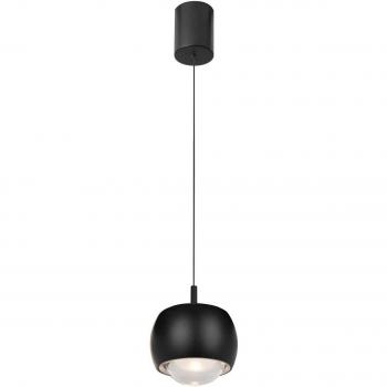 Lámpara colgante LED ROLLER negra Ø 9,6 cm 12W con lente de cristal regulable en altura