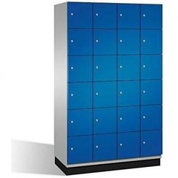 Armario de Compartimentos Bajo Llave C+P Cambio, 6 Taquillas, Puertas de Acero, Color Blanco Aluminio y Azul Encián, Ancho 1200 mm