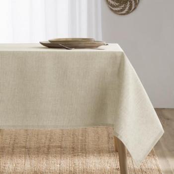 Mantel Antimanchas Resinado Liso de Algodón Combinado Elba Marfil 140x300 cm