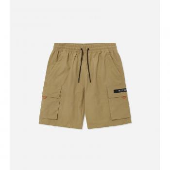 Nicce Meru Reflective Beige Cargo Shorts for Men - Stretch Waist, Size Small