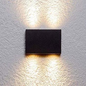Aplique para exteriores Lucande Henor con cuatro LEDs, moderno, negro, hecho de aluminio