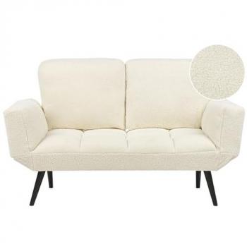 Sofá Cama Bouclé Blanco Minimalista con Reposabrazos Ajustables Brekke