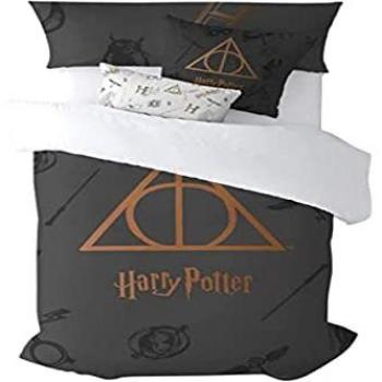 Funda Nórdica Harry Potter Deathly Hallows 100% Algodón con Botones para Cama de 90 (155x220 cm)