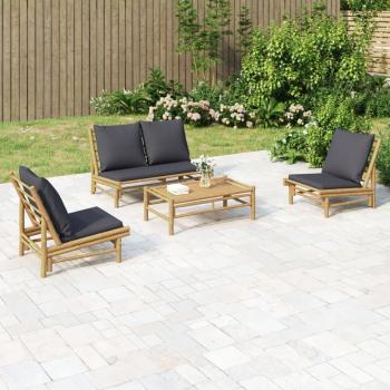 4-Piece Bamboo Garden Lounge Set with Dark Gray Cushions