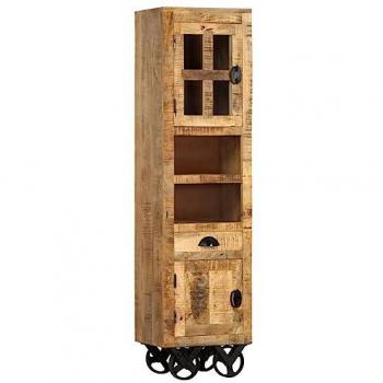 Aparador con ruedas de madera maciza de mango rugosa 38x30x143 cm color marrón