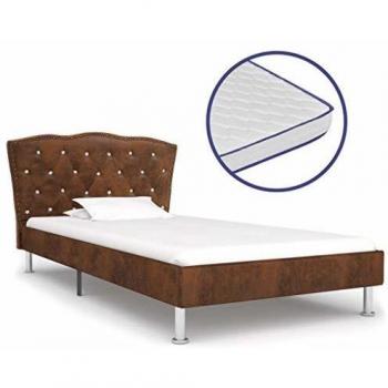 vidaXL Cama con Colchón Viscoelástico Tela Mobiliario de Hogar Descanso Decoración Atractiva Elegante Dormitorio Robusta Duradera Marrón 90x200cm