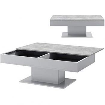 Mesa de Centro Lünen 40 x 110 x 60 cm - Aglomerado Efecto Hormigón y Gris con 2 Compartimentos de Almacenamiento