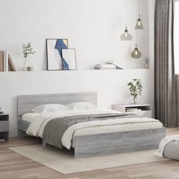 Cama estructural con cabecero gris Sonoma 150x200 cm
