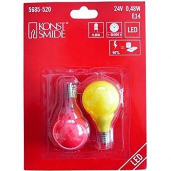 Konstsmide LED Bombilla para cerveza jardín Cadenas, Blister de 2, 3 rojas, 3 amarillas diodos, 24 V, 0.24 W, E14 rosca 5685 – 520