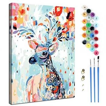 Pintura por números para niños y Adultos Kits de Regalo de Pintura al óleo de Bricolaje con Marco de Madera Impreso Lienzo Arte Decoración del hogar -Flowerdeer 30 * 40cm