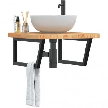 Estante de lavabo de pared de acero y madera maciza de roble vidaXL