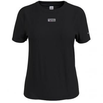 Camiseta Tommy Hilfiger Mujer Negra Básica Logo Serigrafiado Suave Al Tacto (Modelo DW0DW12847)