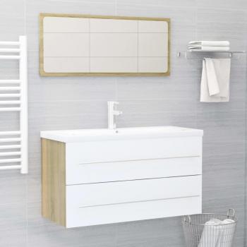 Juego de muebles de baño 2 piezas blanco y madera de roble Sonoma multicapa vidaXL Set de muebles de baño 2 piezas aglomerado blanco roble Sonoma