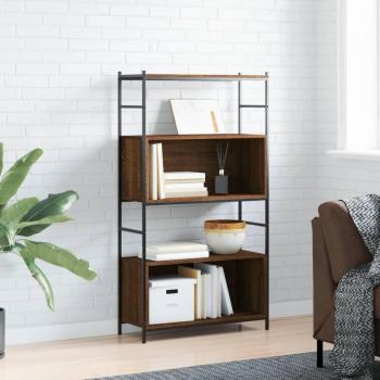 Estantería librería de madera multicapa y hierro color roble marrón 80x30x145,5 cm