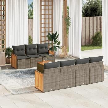 8-Piece Grey Poly Rattan Garden Sofa Set with Cushions