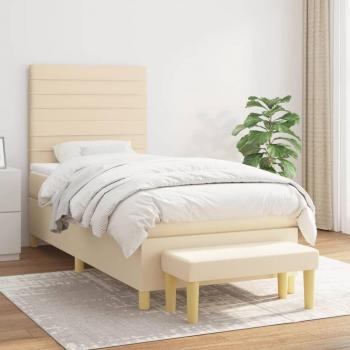 Cama box spring con colchón de tela color crema 100x200 cm