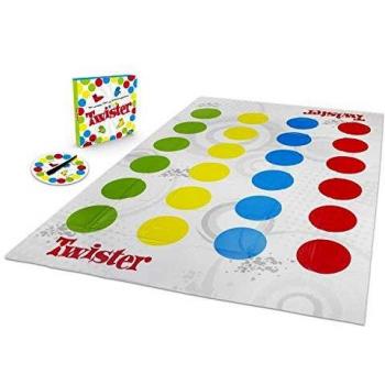 Juego de Mesa Twister Alemán - HASBRO GAMES, incluye un tapete grande con círculos de colores, una ruleta para indicar los movimientos y es ideal para jugar en grupo, fomentando la diversión y el ejercicio físico