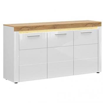 Aparador Buffet 3 puertas con LED estratificado blanco y madera