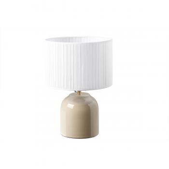 Lámpara de mesa color topo de cerámica brillante con pantalla de tela plisada blanca 35 cm PIEGA