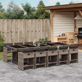 11-Piece Gray Poly Rattan Garden Dining Set with Cushions