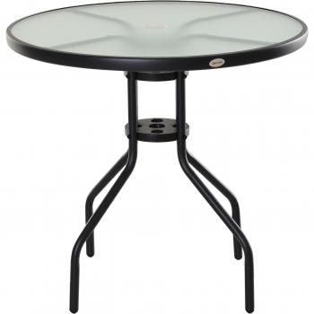 Outsunny Mesa de Jardín Redonda con Cristal Templado Ø80x72 cm Negro