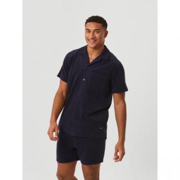 Borg Toweling Pool Shirt Navy, L