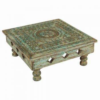 Mesa de Centro Alexandra House Living Azul 33 x 14 x 33 cm, mesa centro de madera tallada acabado artesanal