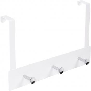 Percha sobrepuerta con base blanca y 3 pomos cromo