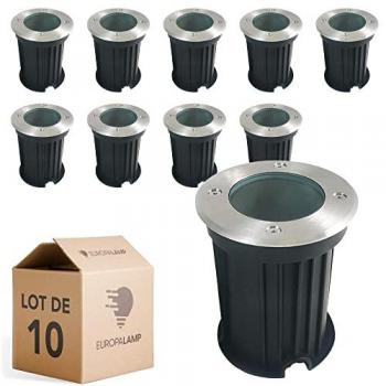Lote de 10 focos empotrables redondos de acero inoxidable 316 para exterior IP65 GU10