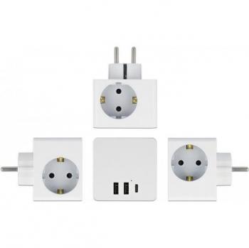 Delock Multipresa Cubo 3 Tomas con USB-C, 2 USB Tipo A, 16A y Seguridad Infantil - Blanco