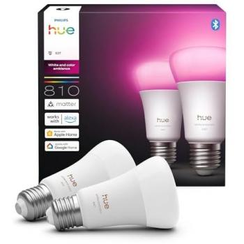 Pack de 2 bombillas inteligentes Philips Hue E27 60W Blanco y Color Ambiance