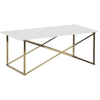 Mesa de Centro Rectangular de Vidrio Templado Blanco con Patas Doradas y Base de Acero Inoxidable 100 x 50 cm Glam Minimalista