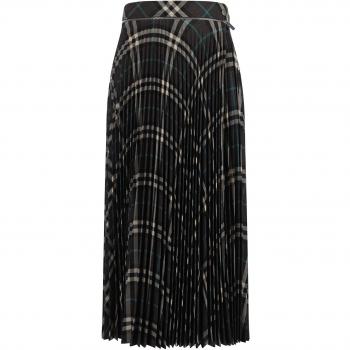 Burberry Women's Green Wool Blend Midi Pleated Check Skirt - Size XS