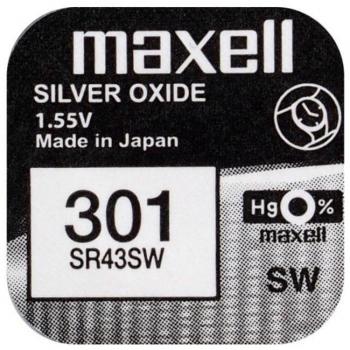 Batería de Óxido de Plata Maxell 301/SR43SW - Caja de 10 Unidades - 1.55V