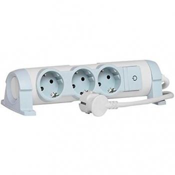 Regleta Legrand 694621 Confort con 3 Enchufes Orientables, Interruptor y Cable de 1.5 Metros - Color Blanco y Gris
