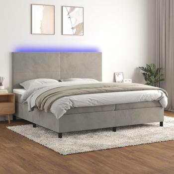 Cama box spring con colchón de muelles y LED gris claro 200x200 cm terciopelo