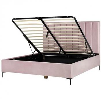 Cama con almacenaje cabecero acolchado patas negras metal terciopelo rosa 180 x 200 cm SEZANNE